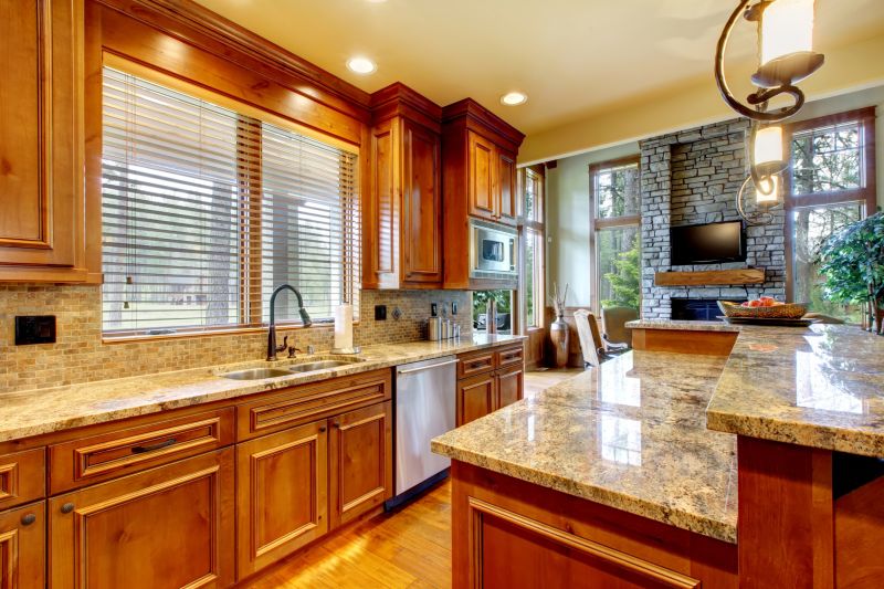Kitchen with Granite Countertops and Backsplash